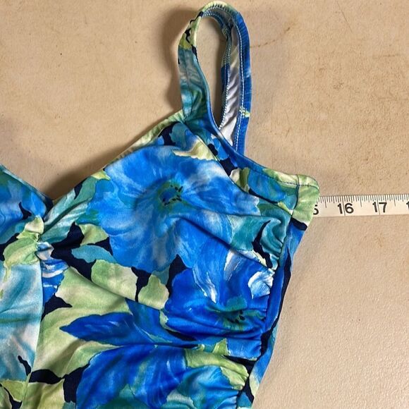 Vintage Gabar Floral One Piece Swim Suit 14 long ruched sides - Picture 6 of 7